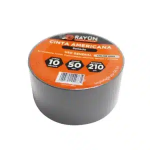 Rollo de Cinta Americana (Duct Tape) Rayun de color plateado, de 50mm de ancho.