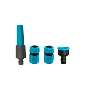 Kit de 4 piezas que incluye un pitón de riego ajustable y adaptadores para manguera de 1/2 pulgada.