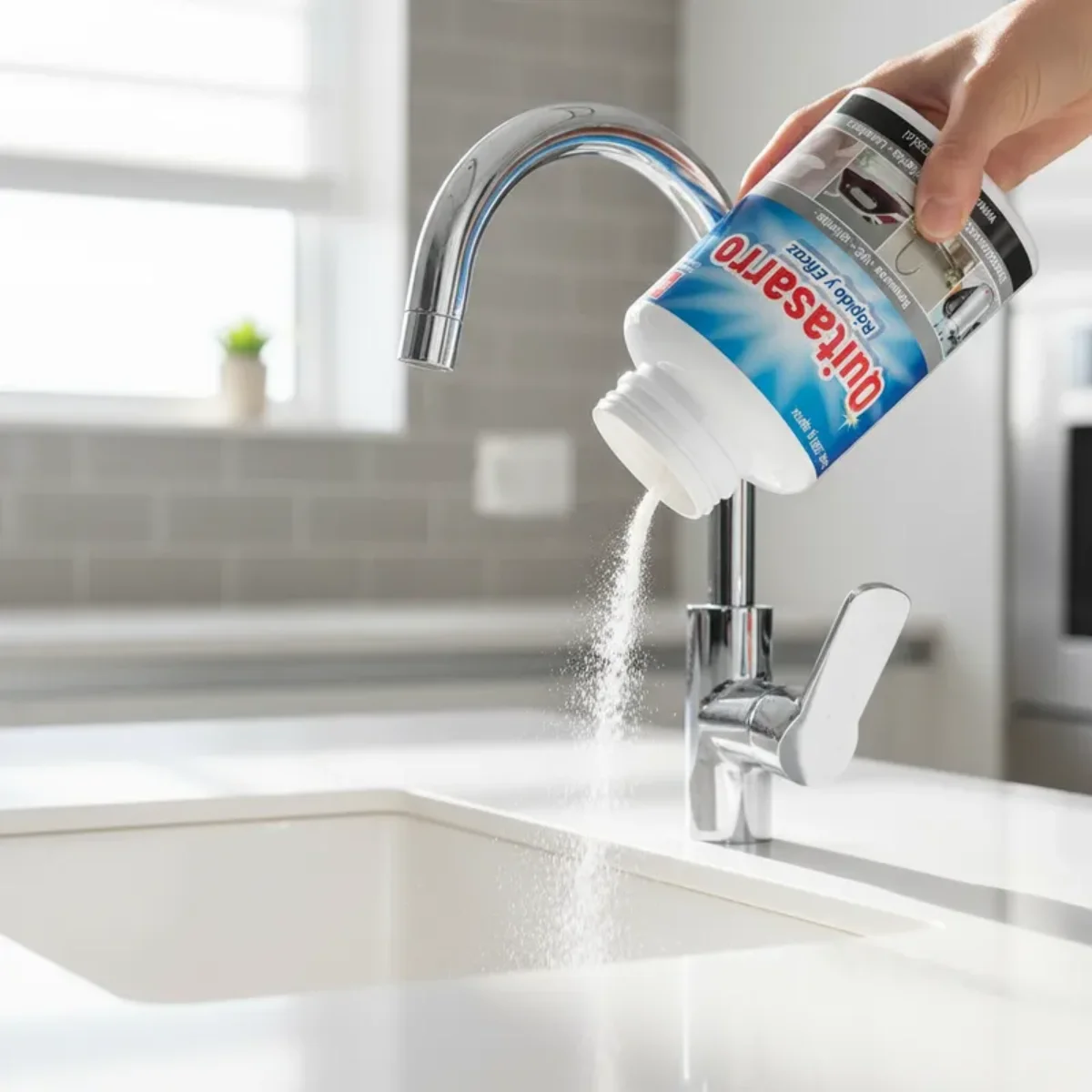 QUITA SARRO QUIMICA UNIVERSAL 200G 6091010100 (2) Envase de 200 gramos de Quita Sarro en Polvo de la marca Química Universal.