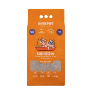 Bolsa de 7,5 kg de Arena Sanitaria Sunipet sin aroma, de bentonita con carbón activado.