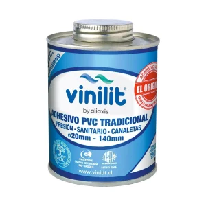 Adhesivo pvc líquido viscoso Vinilit de 240 cc para PVC Presión, sanitario y canaletas, apto para agua fría.