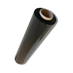 Film stretch negro para embalaje de 20 micras, ancho 50 cm y largo 200 m, ideal para privacidad y protección de pallets.