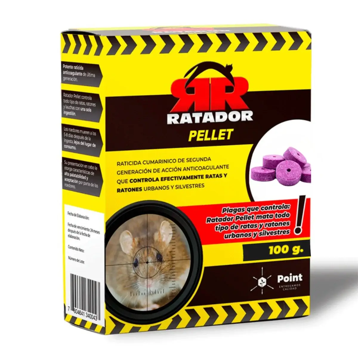 RATADOR Bloque X 100 GRAMOS PO15001831 Veneno para ratones y ratas con Bromadiolona 0.005% en formato bloque de 100 gramos, eficaz con una sola dosis.