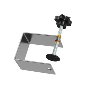 Abrazadera de montaje frontal para cajón por unidad, fabricada en acero inoxidable para alineación de gabinetes.