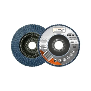 Disco lija flap traslapado marca Flovi grano 80, lija de circonita azul para desbaste de acero y hierro, diámetro 115mm.