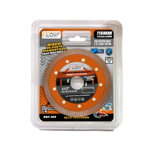 Disco de corte diamantado marca Flovi de 4 pulgadas, tecnología Turbo X de 1mm para corte de mármol y porcelanato