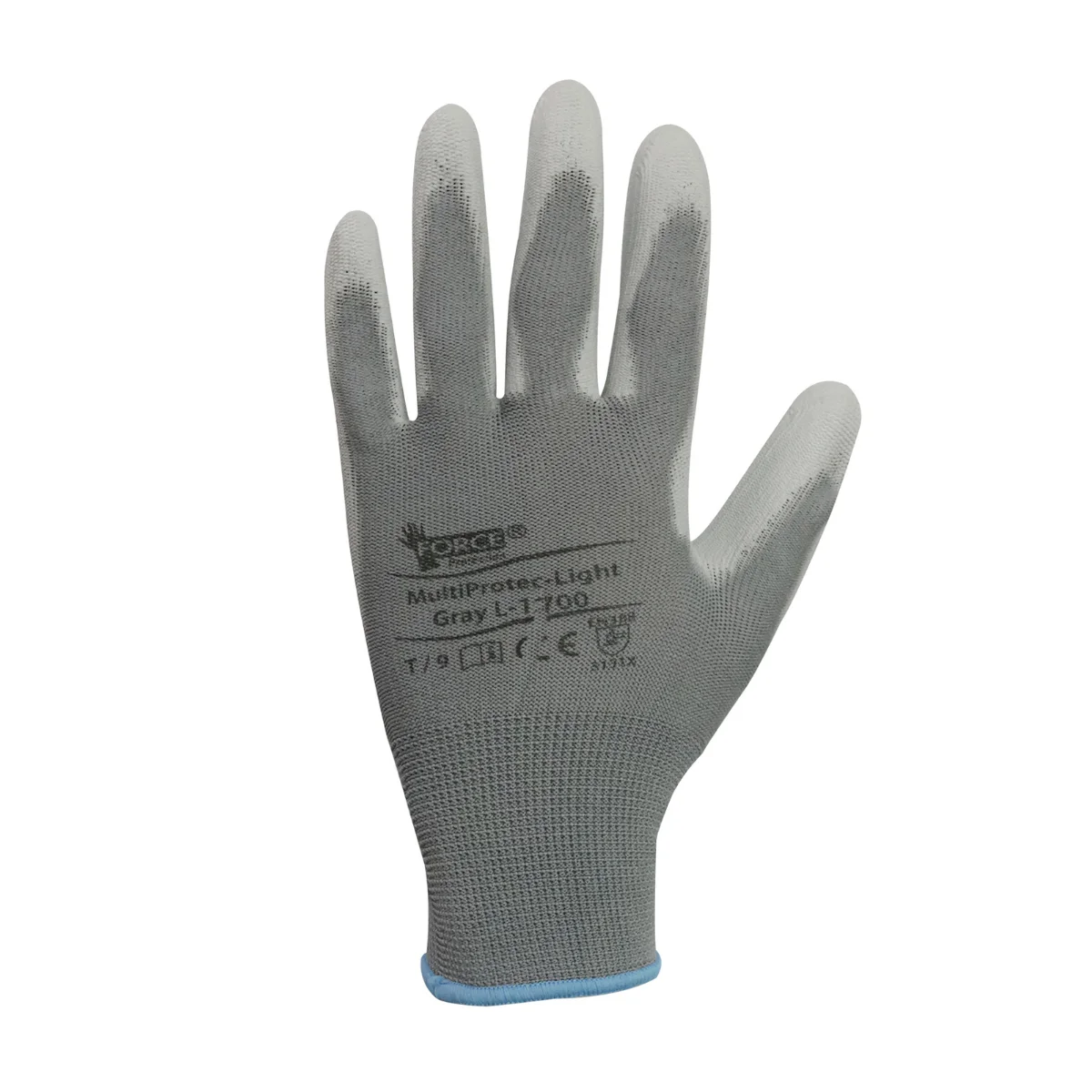 GUANTE MULTIPROTEC FLEX LIGHT PU GREY L-1700 053000265 053000255 053000245 Guante de seguridad gris Multiprotec L1700 con palma de poliuretano y función touch screen.
