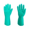 Guante Nitrilo de seguridad industrial LN-500 de nitrilo verde con textura diamantada en la palma.