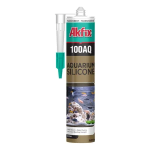 Cartucho de silicona para acuarios Akfix 100AQ transparente, sellador 100% puro para fabricación de peceras.