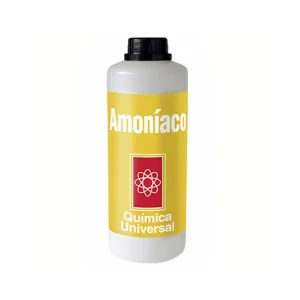 Botella de 1 litro de amoniaco líquido Química Universal para limpieza pesada y desinfección.
